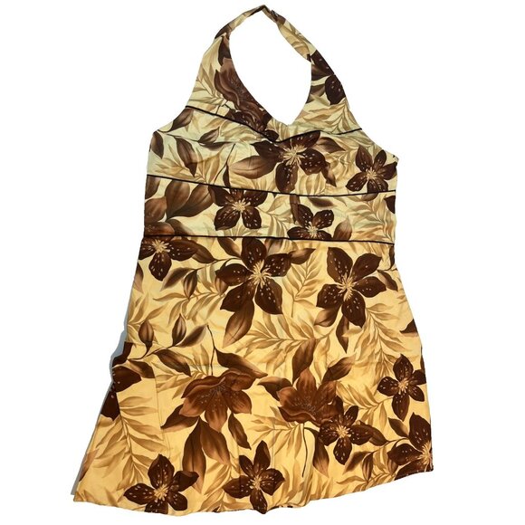 Ashley Stewart Women's Brown Tan Floral Mid Length Halter Top Dress Size 24 - Picture 1 of 9
